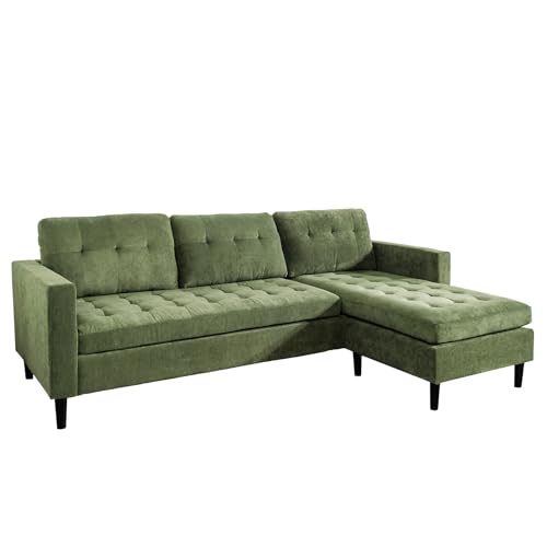 Riess Ambiente Retro Ecksofa Stockholm - 220cm - grün Cordstoff - Federkern 3-Sitzer Couch von Riess Ambiente