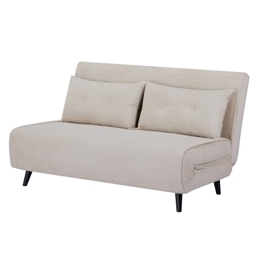 Riess Ambiente Retro Schlafsessel SMART Multifunction - 140cm - beige - Cord Sessel mit Bettfunktion Klappsessel inkl. Kissen von Riess Ambiente