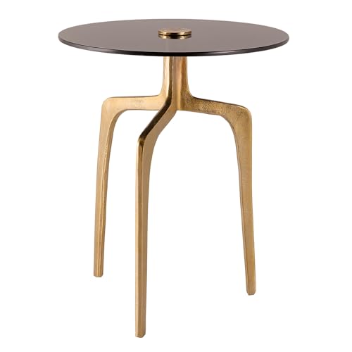 Riess Ambiente Runder Beistelltisch Abstract 60cm Messing Gold Metallbeine Schwarzglas Handmade von Riess Ambiente