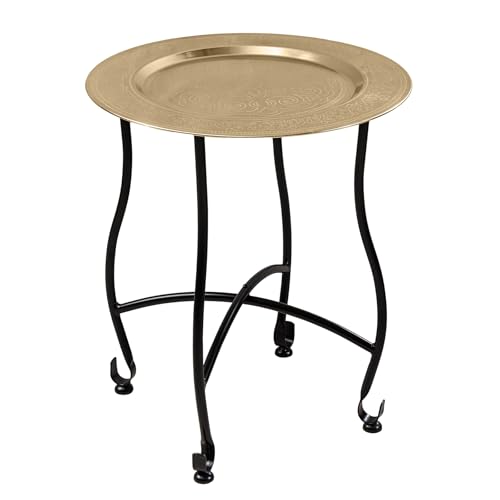 Riess Ambiente Runder Beistelltisch MARRAKESCH - 50cm - Messing Gold - Teetisch abnehmbares Tablett klappbar von Riess Ambiente