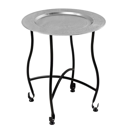 Riess Ambiente Runder Beistelltisch MARRAKESCH - 50cm - Silber - Teetisch abnehmbares Tablett klappbar von Riess Ambiente