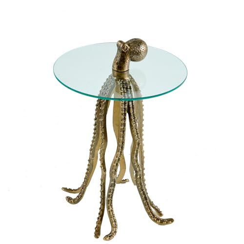 Riess Ambiente Runder Beistelltisch Wildlife Octopus 70cm Messing Gold Metall Glas Skulptur Handmade Couchtisch Nachttisch Glastisch Tisch Metalltisch von Riess Ambiente