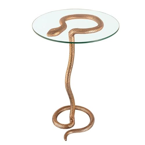 Riess Ambiente Runder Beistelltisch Wildlife Snake 65cm Kupfer antik Metall Glas Skulptur Handmade Couchtisch Sofatisch Telefontisch Nachttisch Glastisch von Riess Ambiente