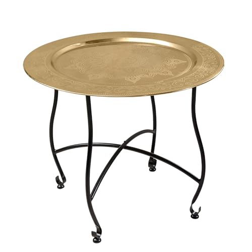 Riess Ambiente Runder Couchtisch MARRAKESCH - 60cm - Messing Gold - Teetisch abnehmbares Tablett klappbar von Riess Ambiente