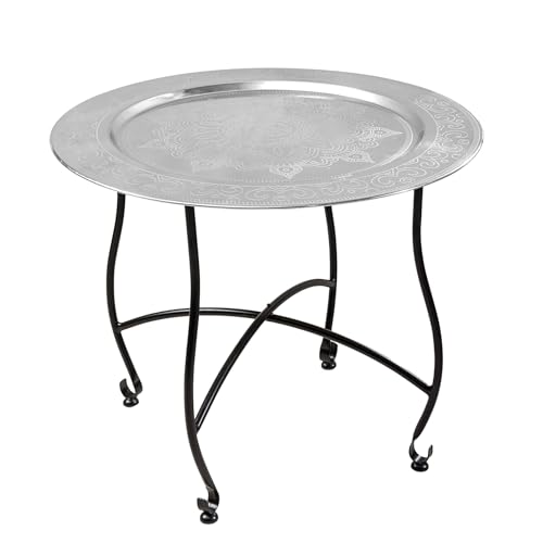 Riess Ambiente Runder Couchtisch MARRAKESCH - 60cm - Silber - Teetisch abnehmbares Tablett klappbar von Riess Ambiente
