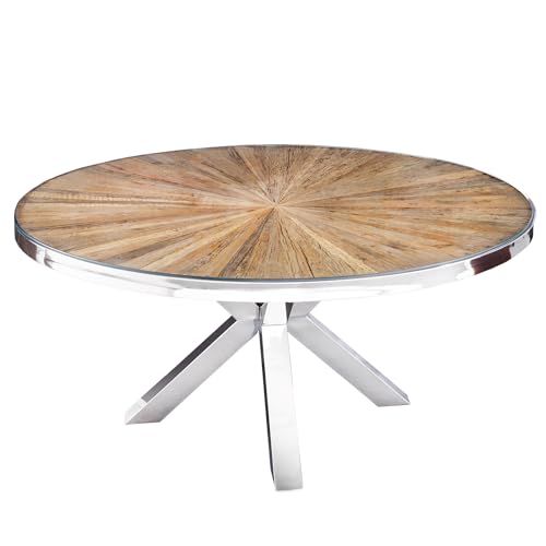 Riess Ambiente Runder Esstisch Barracuda 140cm braun Teak Massivholz Glasplatte Silber Edelstahl verchromt Esszimmertisch Küchentisch von Riess Ambiente