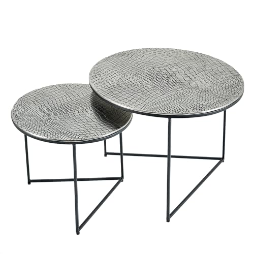 Riess Ambiente Rundes 2er Set Couchtisch Elements 60cm Silber antik Krokodil-Design Handmade Beistelltisch Wohnzimmertische Nachttische Sofatische Tischchen von Riess Ambiente