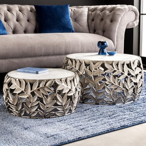 Riess Ambiente Rundes 2er Set Couchtische Abstract Leaf 70cm weiß Silber Marmor Metall Blatt-Design Sofatisch Tisch Wohnzimmertisch Beistelltisch Wohnzimmer Riess Ambiente Rundes 2er Set Couchtische Abstract Leaf 70cm weiß Silber Marmor Metall Blatt-Design Sofatisch Tisch Wohnzimmertisch Beistelltisch Wohnzimmer von Riess Ambiente