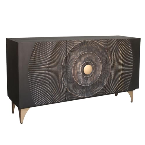 Riess Ambiente Sideboard GOLDEN Sunset - 140cm - schwarz Gold - Mangoholz Metallbeine - mit 3D Schnitzereien Handmade von Riess Ambiente