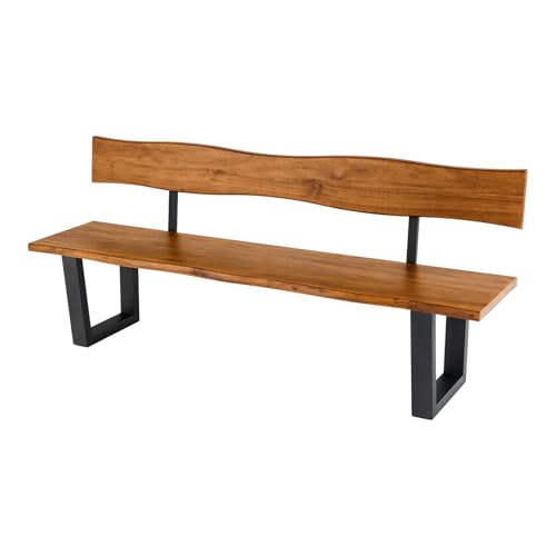 Riess Ambiente Sitzbank Genesis - 200cm - braun - Akazienholz Eisen Massivholz Rückenlehne Baumkante Industrial Design Unikat Kufengestell von Riess Ambiente