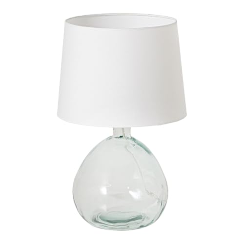 Riess Ambiente Tischlampe Classic - 45cm - transparent weiß - recyceltes Glas Stoffschirm oval Tischleuchte Nachttischlampe Wohnzimmerlampe Dekolampe von Riess Ambiente