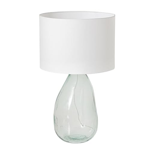 Riess Ambiente Tischlampe Classic - 60cm - transparent weiß - recyceltes Glas Stoffschirm oval Tischleuchte Nachttischlampe Wohnzimmerlampe Dekoleuchte von Riess Ambiente