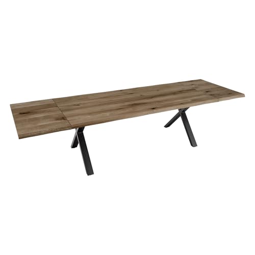 Riess Ambiente Verlängerbarer Esstisch WILD Oak - 200–300cm - Smoke Finish - Eiche Baumkante X-Gestell Massivholz Konferenztisch von Riess Ambiente