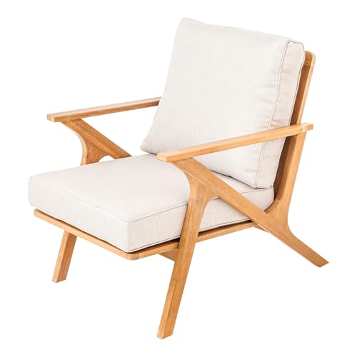Riess Ambiente Wetterfester Gartenstuhl Comfort LINE - Natur beige - Akazie Massivholz - Loungesessel Gartensessel inkl. Kissen von Riess Ambiente