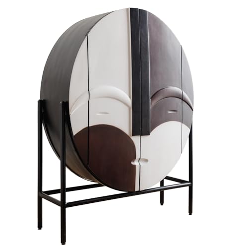 Riess Ambiente massivholz Highboard Voodoo 120cm braun weiß schwarz Mangoholz oval Metallgestell Sideboard Wohnzimmerschrank Schrank Holzschrank Esszimmerschrank von Riess Ambiente