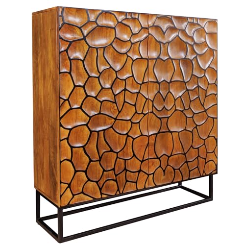 Riess Ambiente massivholz Highboard Vulcano 120cm braun Mangoholz Handmade Metallgestell schwarz Wohnzimmerschrank Sideboard Geschirrschrank Schrank von Riess Ambiente