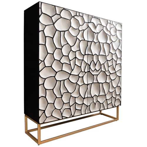 Riess Ambiente massivholz Highboard Vulcano 120cm weiß schwarz Mangoholz Handmade Metallgestell Gold Wohnzimmerschrank Sideboard Geschirrschrank Schrank von Riess Ambiente