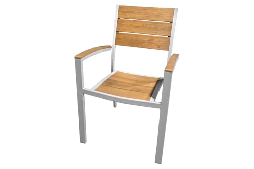 Riess Ambiente moderner Gartenstuhl DESIGNO Natur Greige Aluminium stapelbar wetterfest Balkonstuhl Terrassenstuhl Outdoor -Stuhl WPC-Bohlen Stuhl mit Armlehne von Riess Ambiente