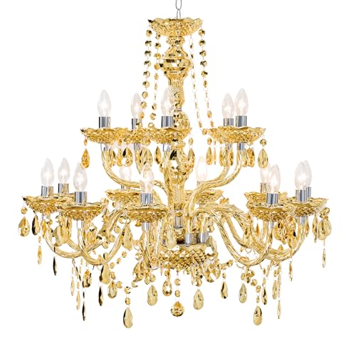 Riess Ambiente Design Kronleuchter Crystal 80cm Gold 15-armig Lüster Kristall-Lampe Pendelleuchte Hängeleuchte Esszimmerlampe Esstischlampe Foyerleuchte von Riess Ambiente