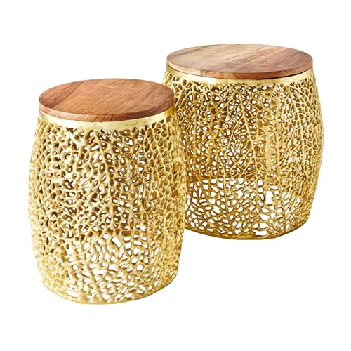 riess-ambiente.de 2er Set Filigraner Design Couchtisch Leaf Gold Akazienholz Handarbeit, Beistelltisch Wohnzimmer, riess-ambiente.de 2er Set Filigraner Design Couchtisch Leaf Gold Akazienholz Handarbeit, Beistelltisch Wohnzimmer, von Riess Ambiente