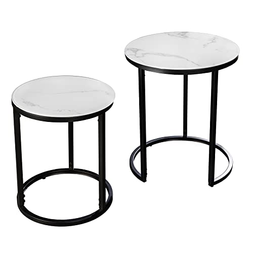 riess-ambiente.de Design Beistelltisch Elegance 2er Set weiß rund Kristallglas mit Marmor-Dekor schwarzes Gestell riess-ambiente.de Design Beistelltisch Elegance 2er Set weiß rund Kristallglas mit Marmor-Dekor schwarzes Gestell von Riess Ambiente