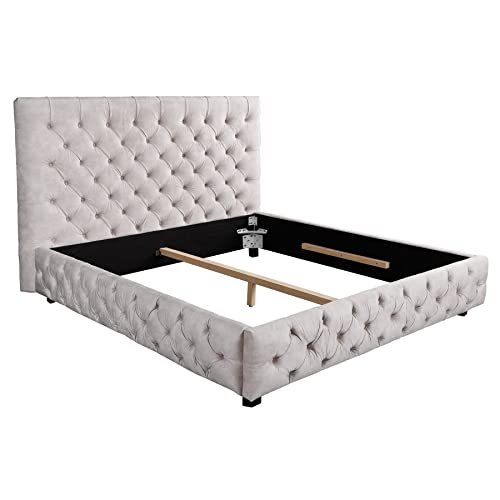riess-ambiente.de Design Doppelbett Paris 180x200cm Champagner Samt Chesterfield Polsterbett, Bettrahmen von Riess Ambiente