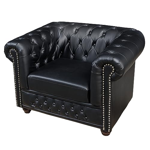 riess-ambiente.de Design Sessel Chesterfield 110cm matt schwarz Knopfheftung Federkern von Riess Ambiente