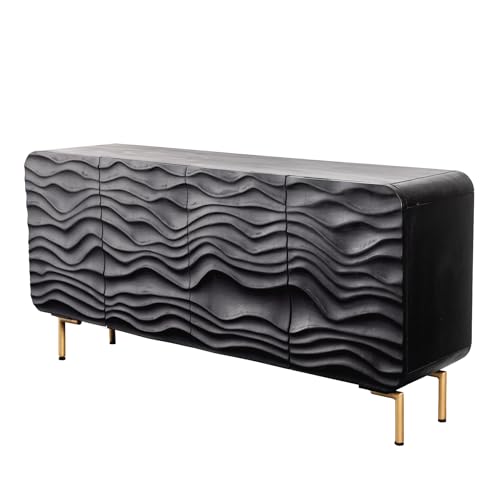 riess-ambiente.de Design Sideboard Wave 160cm schwarz mattgold Mango Massivholz von Riess Ambiente