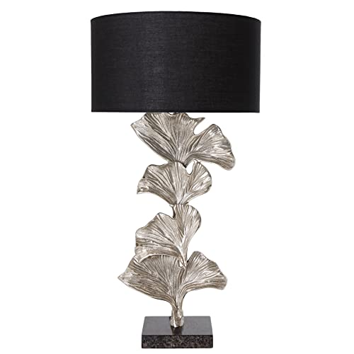 riess-ambiente.de Design Tischlampe GINKGO 70cm schwarz Stoffschirm silber Metall handmade Marmor-Fuß von Riess Ambiente