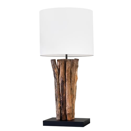riess-ambiente.de Design Tischlampe PERIFERE 60cm natur weiß rund Teakholz handgearbeitet, Nachttischlampe, Dekolampe, Wohnzimmerlampe von Riess Ambiente