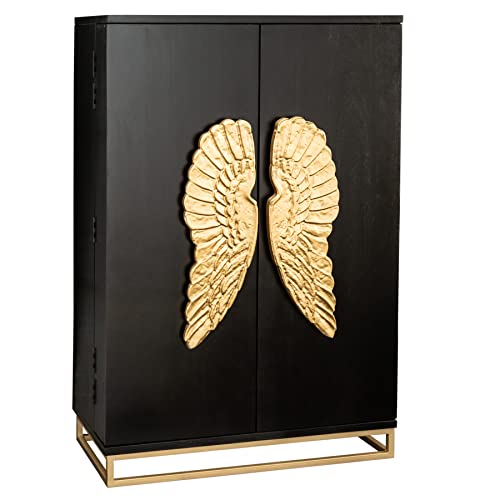 riess-ambiente.de Extravaganter Barschrank Angel 140cm schwarz Mangoholz mit goldenen Flügeln von Riess Ambiente