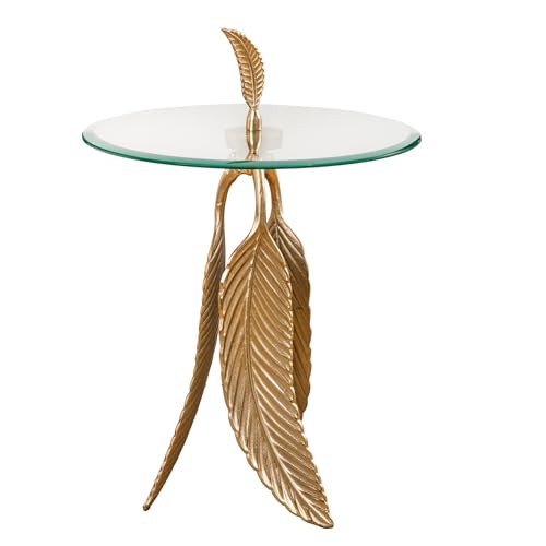 riess-ambiente.de Extravaganter Beistelltisch Feather 65cm Gold Glasplatte Handmade rund von Riess Ambiente