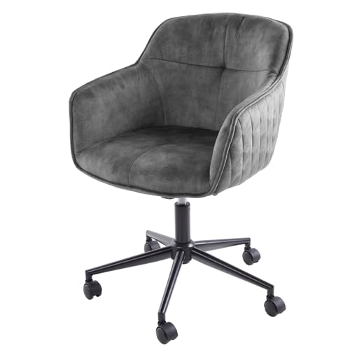 riess-ambiente.de Höhenverstellbarer Bürostuhl Euphoria dunkelgrau Samt mit Ziersteppung Büro Stuhl Bürosessel mit Rollen von Riess Ambiente