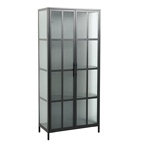 riess-ambiente.de Industrial Vitrine DURA Steel 80cm schwarz Metall Riffelglas Highboard von Riess Ambiente