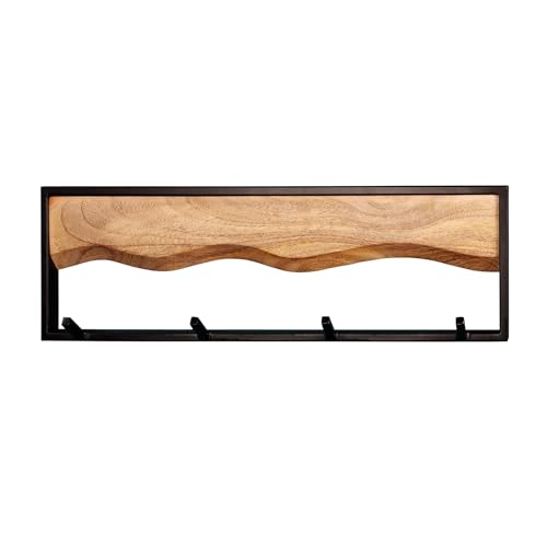 riess-ambiente.de Massive Wandgarderobe Amazonas 60cm Mangoholz Metall schwarz mit 4 Kleiderhaken von Riess Ambiente