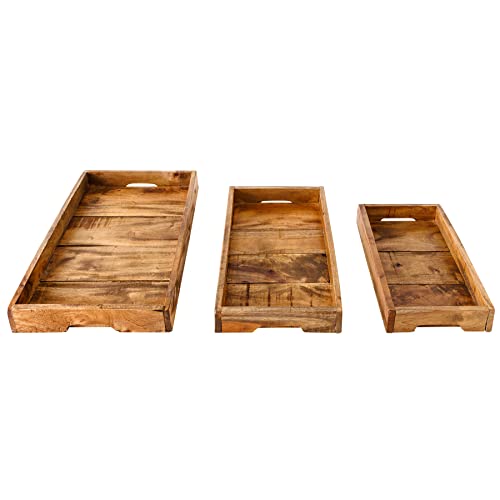 riess-ambiente.de Massives 3er Set Tablett Hemingway 45cm recyceltes Mahagoniholz Handmade Servierbrett von Riess Ambiente