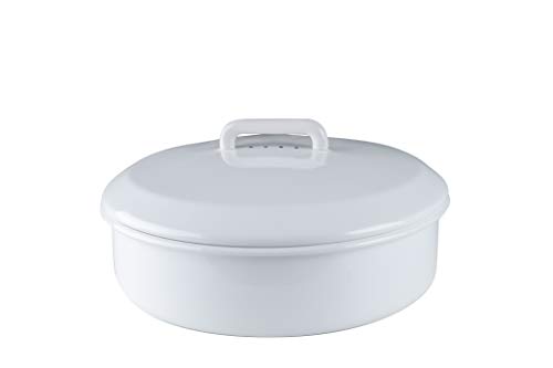 Riess, 0590-033, Brotdose mit Deckel, CLASSIC-WEISS, Durchmesser 36 cm, Höhe 13.7 cm, Emaille, weiss, mit Griff aus Messing von Riess