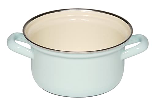 Riess, 0277-006, Kasserolle mit Chromrand 14, CLASSIC - BUNT/PASTELL, Farbe Türkis, Durchmesser 14 cm, Höhe 8.0 cm, Inhalt 0.75 Liter, Emaille, OHNE DECKEL, Deckel optional, Kochtopf, Induktion von Riess