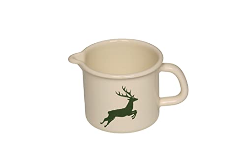 Riess, 0040-072, Schnabeltopf 12 1,00 L, COUNTRY - HIRSCH GRÜN, Durchmessser 12 cm, Höhe 11,5 cm, Inhalt 1,0 Liter, Emaille, beige mit grünem Hirsch, Induktion von Riess