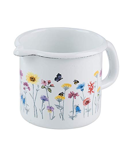 Riess, 0039-070, Schnabeltopf 10 0,75L, COUNTRY SONDEREDITION FLORA, Durchmessser 10 cm, Inhalt 0,75 Liter, Höhe 10 cm, Emaille, weiß, Induktion von Riess