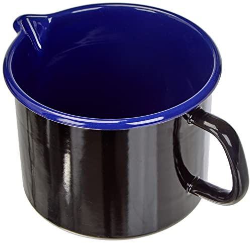 Riess, 0054-025, Schnabeltopf schwarz-blau 16, CLASSIC - HOTEL PROFI SCHWARZ/BLAU, Durchmesser 16 cm, Höhe 13.0 cm, Inhalt 2.0 Liter, Emaille, Krug, Milchtopf mit Ausgießer, Induktion von Riess