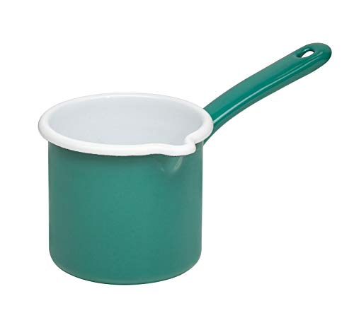 Riess, 0285-111, Schnabeltopf mit Stiel 12cm, 1L, SONDEREDITION NATURE GREEN DARK, Durchmesser 12 cm, Höhe 13.7 cm, Inhalt 1.0 Liter, Emaille, grün, Induktion von Riess