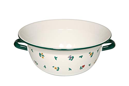 Riess, 0296-049 Weitling 28 4.0 L, COUNTRY - GMUNDNER STREUBLUMEN, Durchmesser 28 cm, Höhe 12 cm, Inhalt 4 Liter, Emaille, weiß mit Streublumen, Induktion von Riess