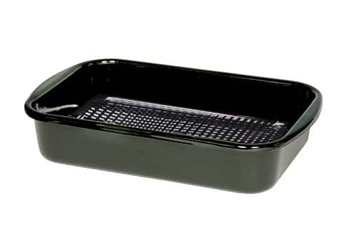 Riess, 0433-022, Grillpfanne eckig mit Waffelboden 35/23, CLASSIC - BACK- UND BRATFORMEN, 35 x 23 cm, Höhe 7,5 cm, Emaille, schwarz, Bräter, Auflaufform, Bratpfanne, Induktion von Riess