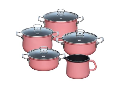Riess, 0584-114, Nouvelle PINK, Familienset 5-tlg., LBH 28,5x48,5x39cm, Gewicht 6,02kg, Topfset mit Milchkrug, Topfset mit Schnabelkrug, Emaille Riess, 0584-114, Nouvelle PINK, Familienset 5-tlg., LBH 28,5x48,5x39cm, Gewicht 6,02kg, Topfset mit Milchkrug, Topfset mit Schnabelkrug, Emaille von Riess