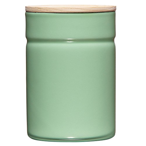 Riess, 2172-202, Vorratsdose mit Eschenholzdeckel, Durchmesser 8 cm, Höhe 12 cm, Inhalt 525 ml, SLOW GREEN, KITCHEN-MANAGEMENT, Truehomeware, Emaille von Riess