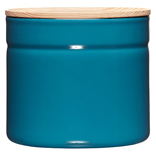 Riess, 2174-200, Vorratsdose mit Eschenholzdeckel, Durchmesser 13 cm, Höhe 12 cm, Inhalt 1350 ml, SILENT BLUE, KITCHEN-MANAGEMENT, Truehomeware, Emaille von Riess