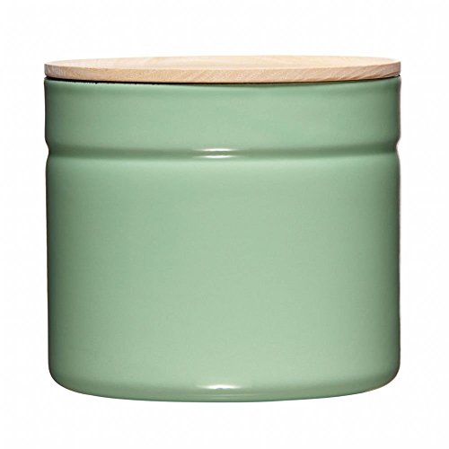 Riess, 2174-202, Vorratsdose mit Eschenholzdeckel, Durchmesser 13 cm, Höhe 12 cm, Inhalt 1350 ml, SLOW GREEN, KITCHEN-MANAGEMENT, Truehomeware, Emaille von Riess