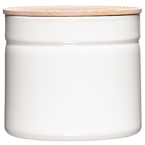 Riess, 2174-212, Vorratsdose mit Eschenholzdeckel, Durchmesser 13 cm, Höhe 12 cm, Inhalt 1350 ml, PURE WHITE, KITCHEN-MANAGEMENT, Truehomeware, Emaille von Riess