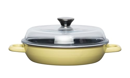 Riess 0048-002 Schmorpfanne mit Glasdeckel 24cm, Emaille, LEMON LBH 32.2x25.3x12.7cm, Gewicht 2,011kg, Bratpfanne, Gelb, backofengeeignet, mit 2 Griffen aus Emaille von Riess